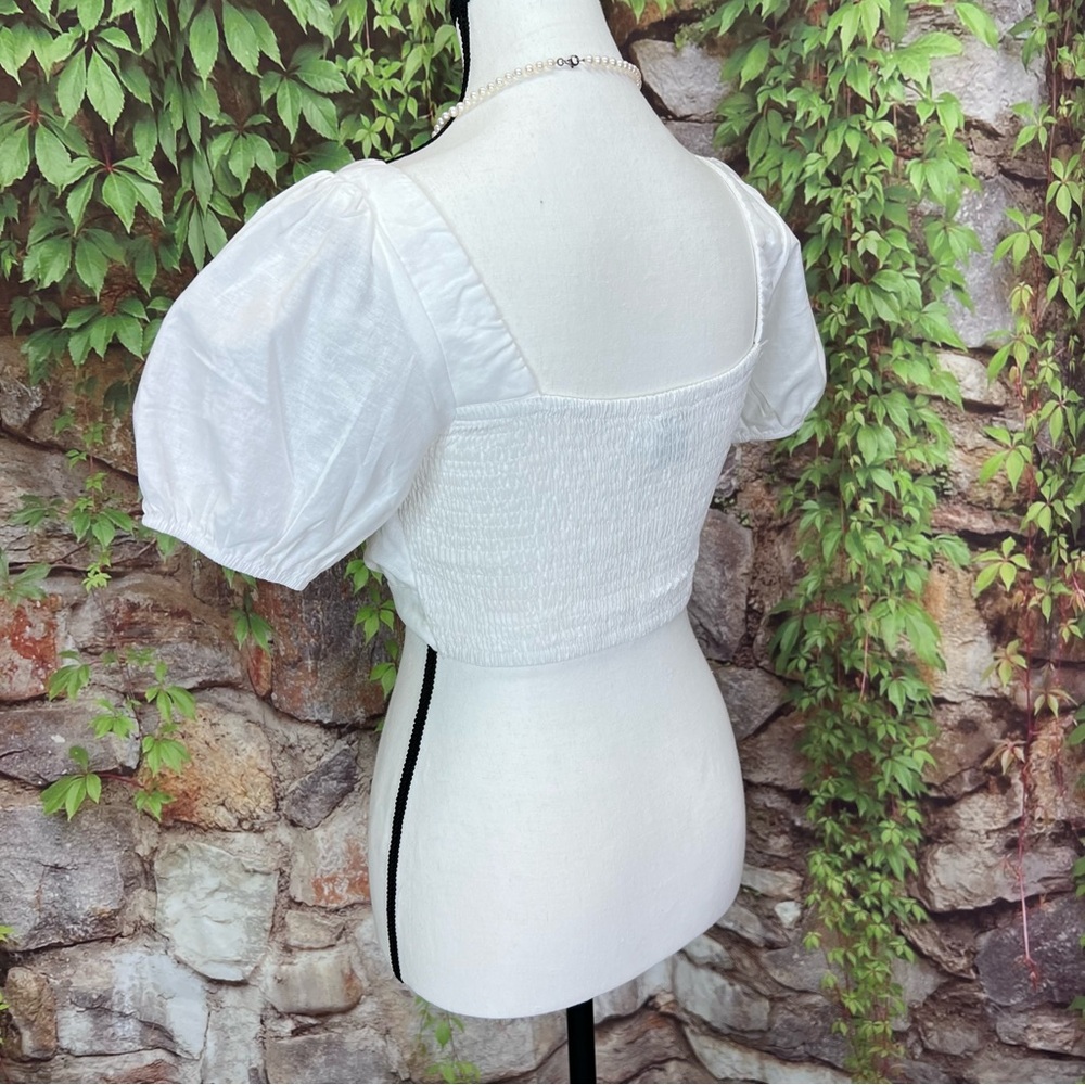 HELLO MOLLY Cottagecore White Wrap Crop Top with Shirred Back, S/4 - Picture 6 of 10